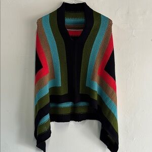 Multicolor Striped Women's handmade crochet Poncho sweater